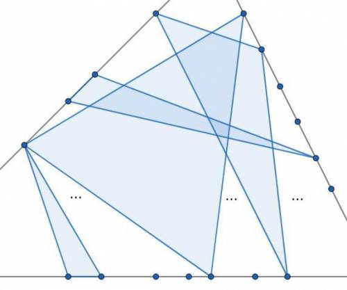 There are 4, 6, and 7 points on three lines. How many triangles is it possible to create with given