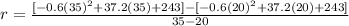 r=\frac{[-0.6(35)^2 + 37.2(35) + 243]-[-0.6(20)^2 + 37.2(20) + 243]}{35-20}