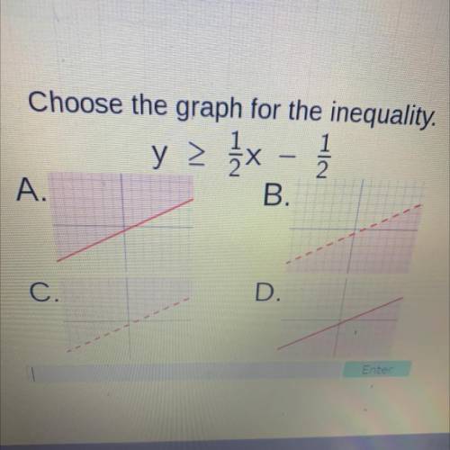 Please help

 
Choose the graph for the inequality.
y = 3x
{x - 1
y
2
A.
B.
C.
D.
1