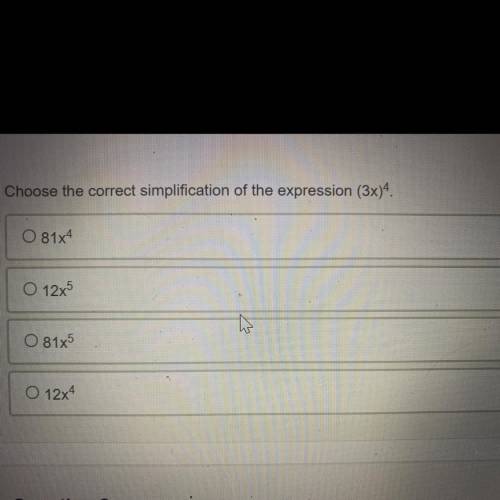 HELP!! need asap

choose the correct simplification of the expression parentheses 3X parentheses e