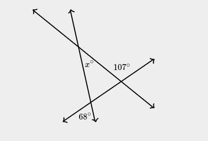 In the diagram shown at left, three lines intersect to form a triangle. What is the value of x ?