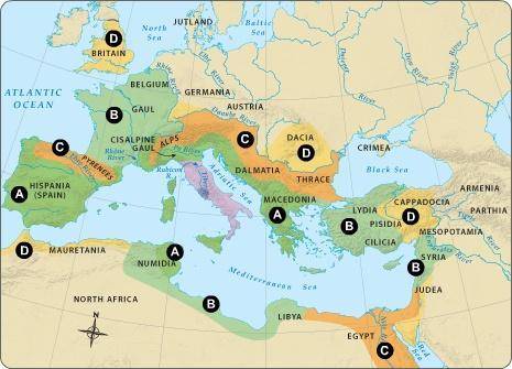After taking over the Italian Peninsula, which areas did Rome conquer first?

A
B
C
D
