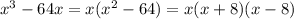 x^3-64x=x(x^2-64) = x(x+8)(x-8)