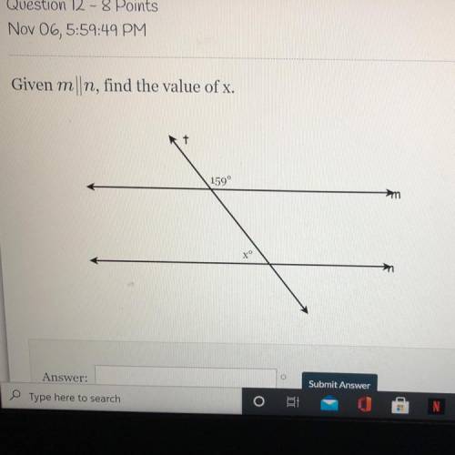 Given m||n, find the value of x.
Pleaseeeeee help geometry