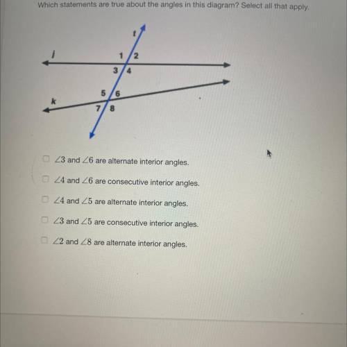 Which statements are true about the angles in this diagram? Select all that apply.