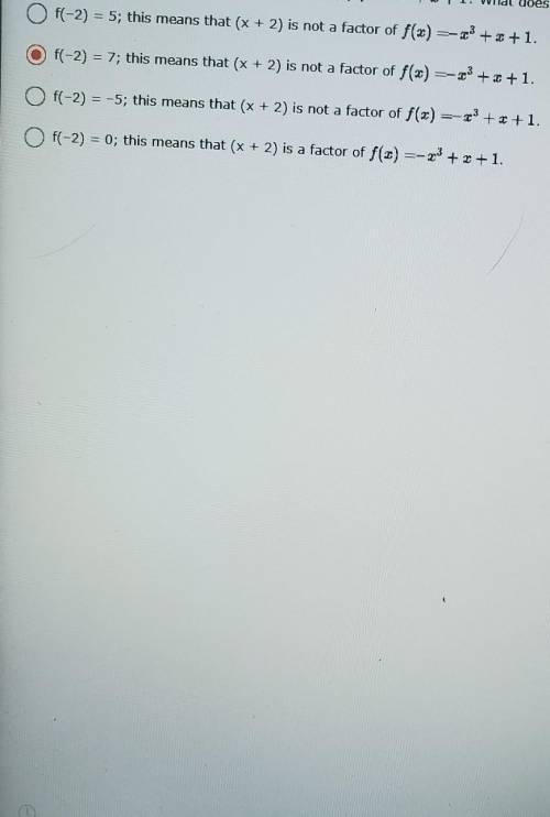 What is the value of f(–2)of the polynomial f(x) = –x^3 + x +1 ? What does this mean about the line