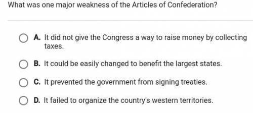 What was one major weakness of the articles of confederation