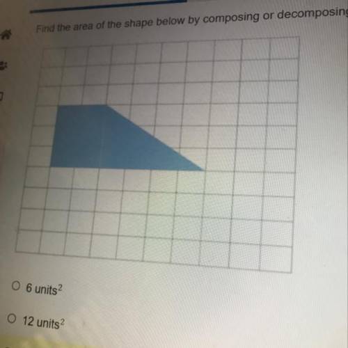 Find the area of the shape below by composing or decomposing.