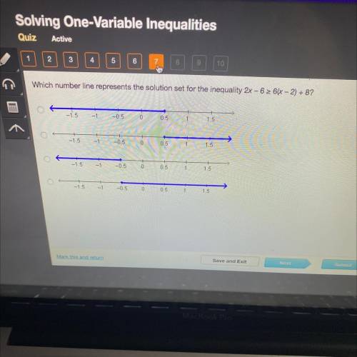 Which number line represents the solution set for the inequality 2x - 6 2 6(x - 2) + 8?