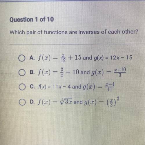 Which pair of functions are inverse of each other?