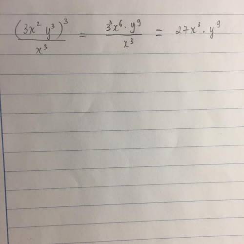 Simplify (3x^2y3)^3 / x3