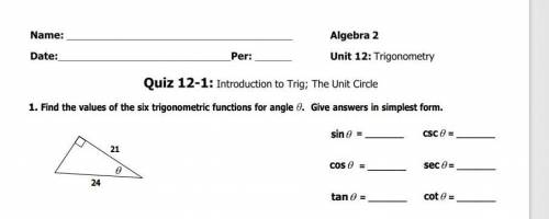 Find the values of the six trigonometric functions for angle θ.Give answers in simplest form.