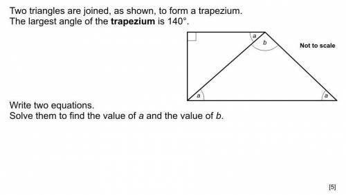 Two triangles are joined, as shown, to form a trapezium.

The largest angle of the trapezium is 14