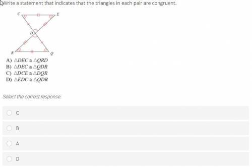Write a statement that indacates that the triangles in each pair are congruent