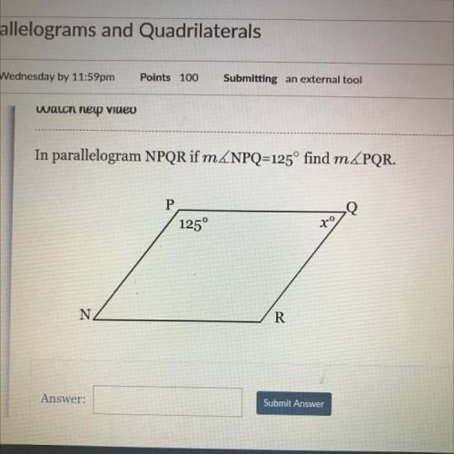 In parallelogram NPQR if m&NPQ=125° find m&PQR.