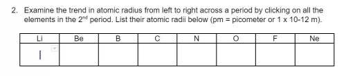 Examine the trend in atomic radius from left to right across a period by clicking on all the elemen