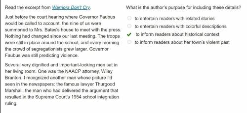 Read the excerpt from Warriors Don't Cry.

Just before the court hearing where Governor Faubus wou
