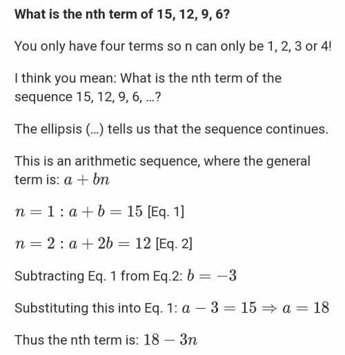 Find the nth term of this number sequence 
15, 12, 9, 6, ...