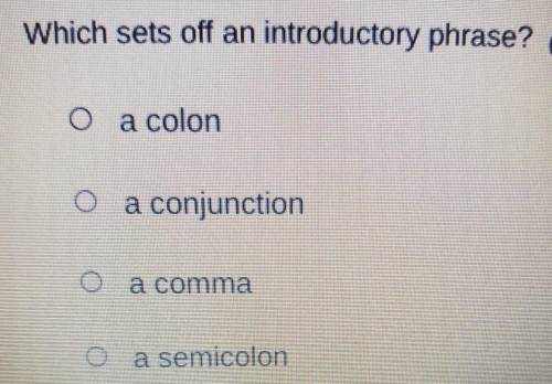 Which sets off an introductory phrase? a colon a conjunction a comma a semicolon