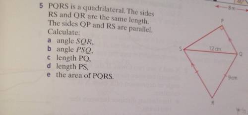 PQRS is a quadrilateral. The sides RS and QR are the same length. The sides QP and RS are parallel.