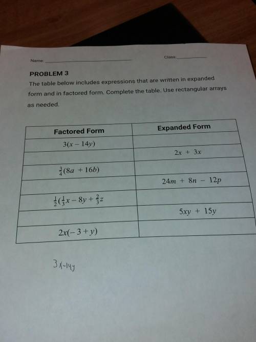 PROBLEM 3 The table below includes expressions that are written in expanded form and in factored fo