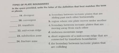 TYPES OF PLATE BOUNDARIES

In the space provided, write the letter of the definition that best mat