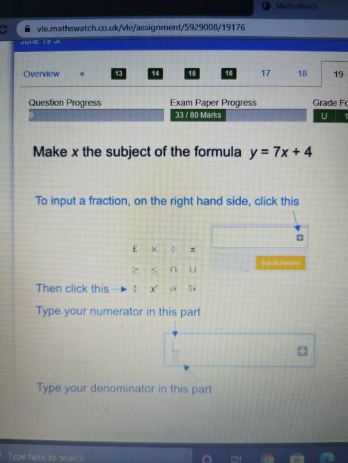 Make the subject x of the formula y = 7x + 4