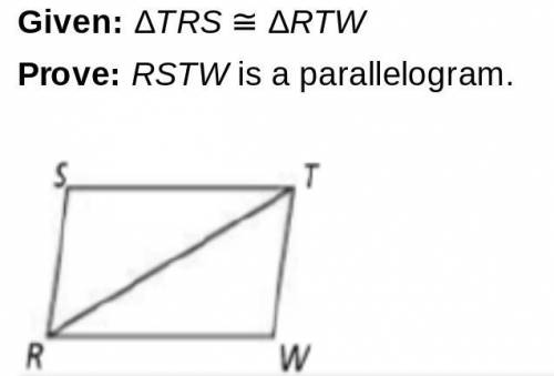 Given: ΔTRS ≅ ΔRTW Prove: RSTW is a parallelogram.