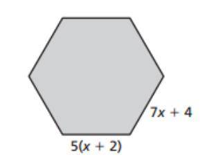Find the value of x, then the perimeter of the regular polygon.

I have attached the image that sh