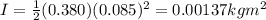 I = \frac{1}{2}(0.380)(0.085)^2  = 0.00137 kgm^2