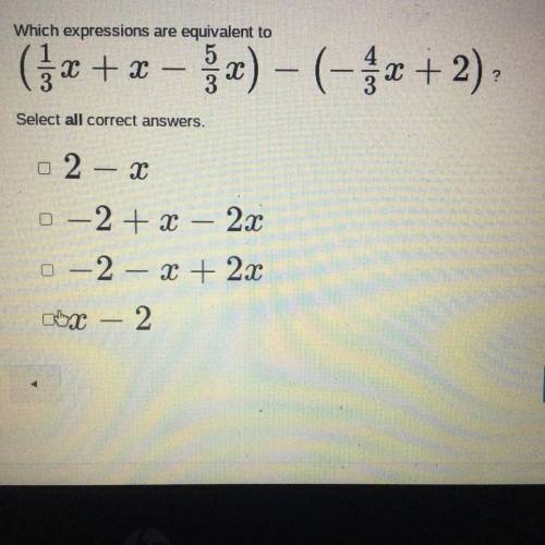 Which expressions are equivalent to

5
х
(5x + 2
3x) - (- x + 2)
+
-
?
Select all correct answers.