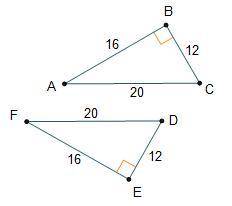 The triangles are congruent by the SSS congruence theorem.

Triangles A B C and F E D are shown. T