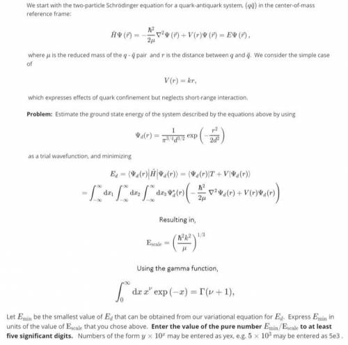 I'm having trouble with a problem regarding a quark and antiquark pair. I have the variational ener