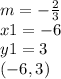 m=-\frac{2}{3} \\x1=-6\\y1=3\\(-6,3)