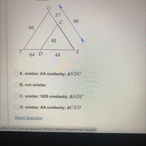 State if the triangles are similar. If so, how do you know they are similar and complete the simila