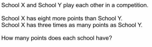 School x and school y play each other in a competition

school x has eight more than school y
scho