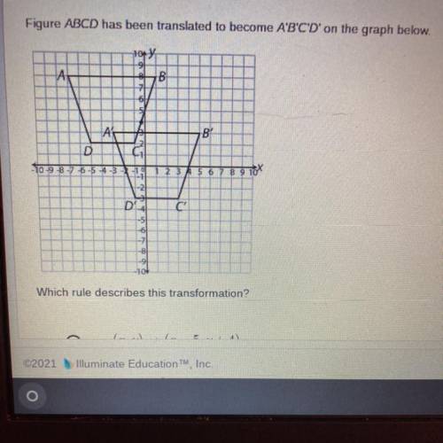 I need help finding the right answer The answer choices are:

A. (x,y) → (x - 5, y + 4) 
B. (x,y)