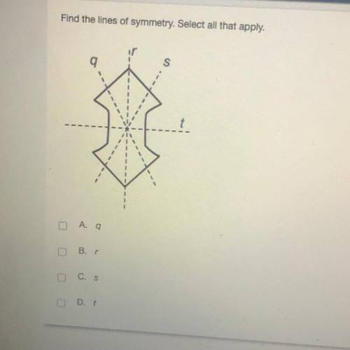Find the lines of symmetry. Select all that apply. Thank you!
