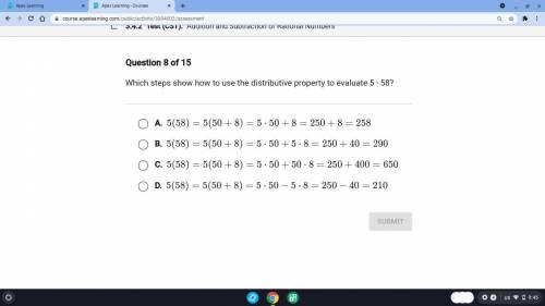 Which steps show how to use the distributive property to evaluate 5 * 58?