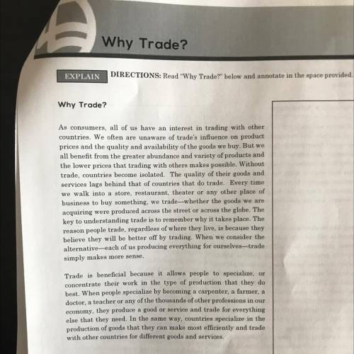 Read Why Trade? below and annotate in the space provided.