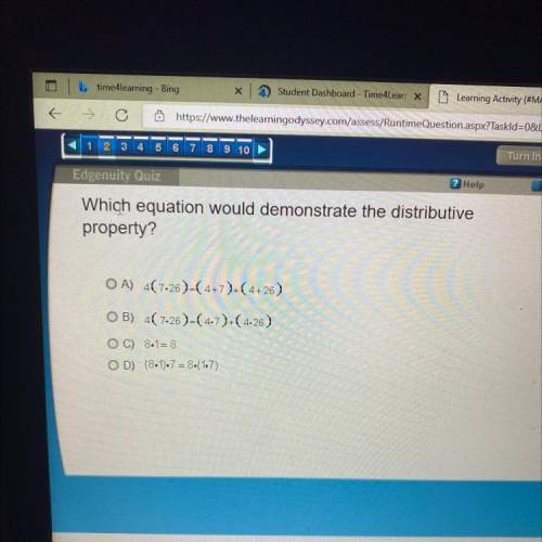 Which equation would demonstrate the distributive property