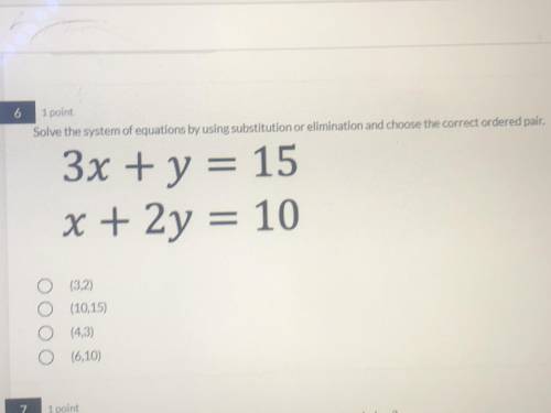 Solve the system of equations by using substitution or elimination and choose the correct ordered p