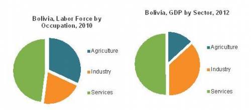 Which statement best summarizes the information on these graphs?

Many Bolivians are farmers, but