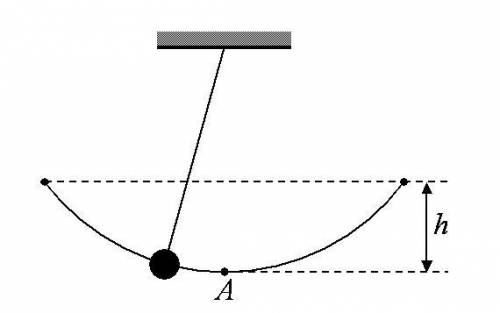 An object swings on a thread as a pendulum as shown. The height h = 5 meters. What is the object's