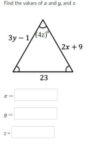 Find the values of x and y, and z