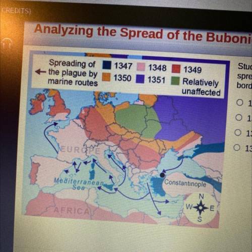 Study the map. By which year had the bubonic plague

spread through almost all of the European cou