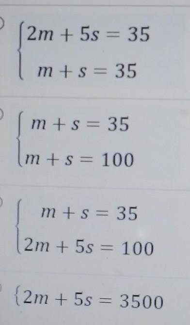 Write a system of equations for the following situation. There are a total of 35 questions on a tes