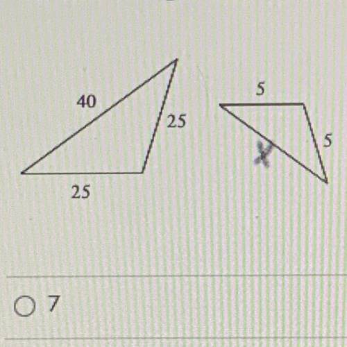 The two triangles are similar. Find the missing side of the smaller triangle.

07
05
06
08