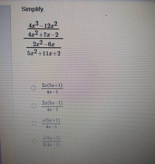Simplify 4x3-12x2/4x2+7x-2/2x2-6x/5x2+11x+2