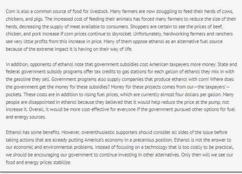 Which statement summarizes the two sides of the ethanol debate presented in this passage?

A) Whil